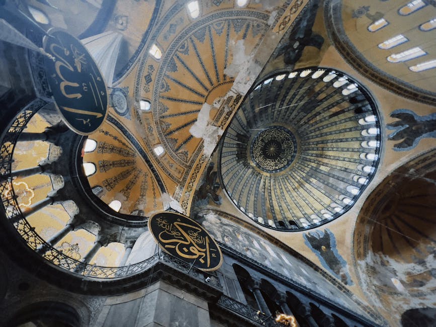 Interior dome and intricate details inside Hagia Sophia