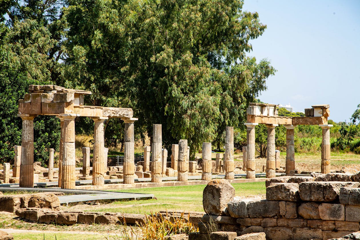 Well-preserved classical Greek stone ruins with columns