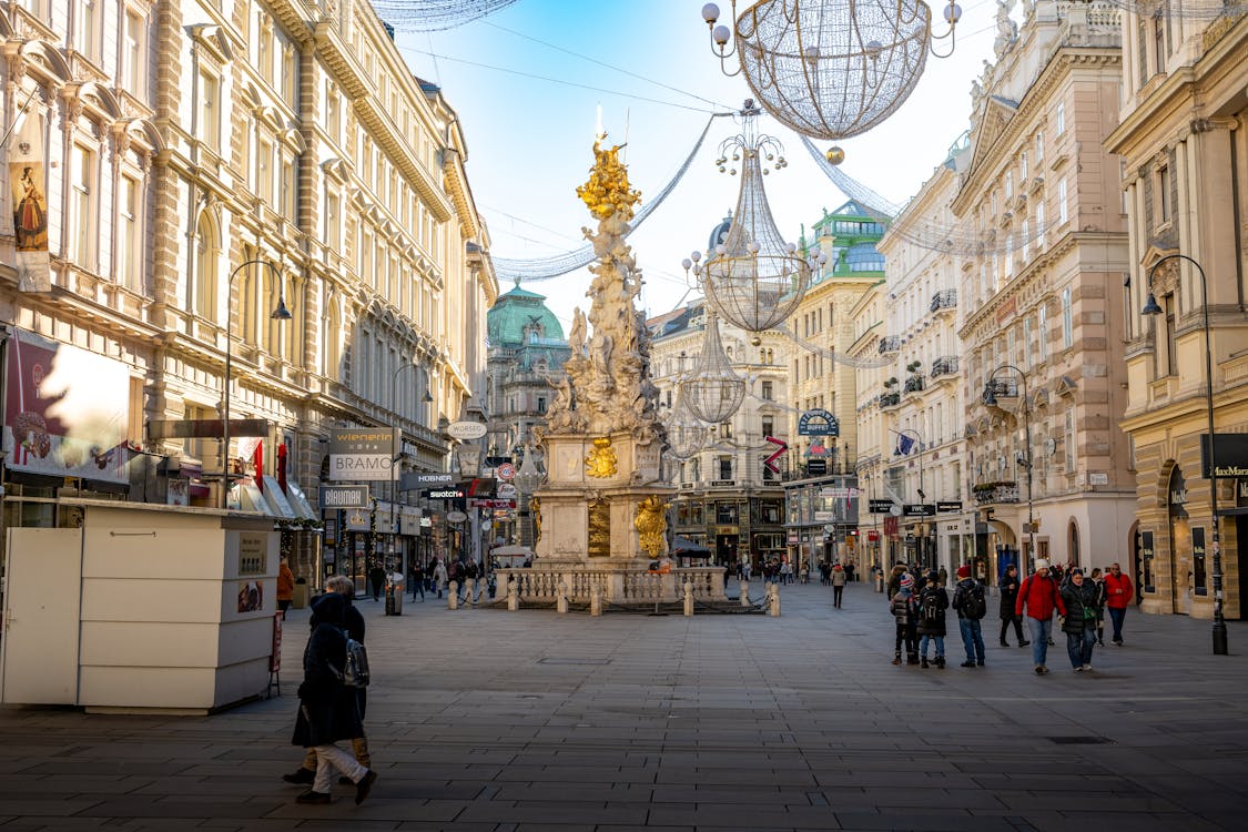 Graben Street in Vienna with the Plague Column and pedestrians