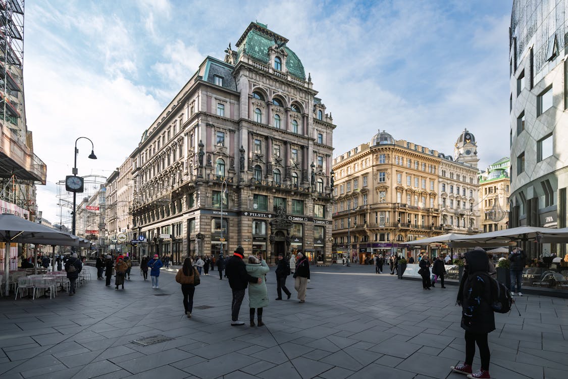 Graben Street in Vienna showing historic architecture and pedestrians
