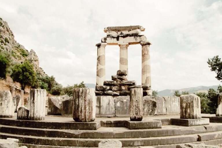 The iconic circular Tholos temple ruins at Delphi