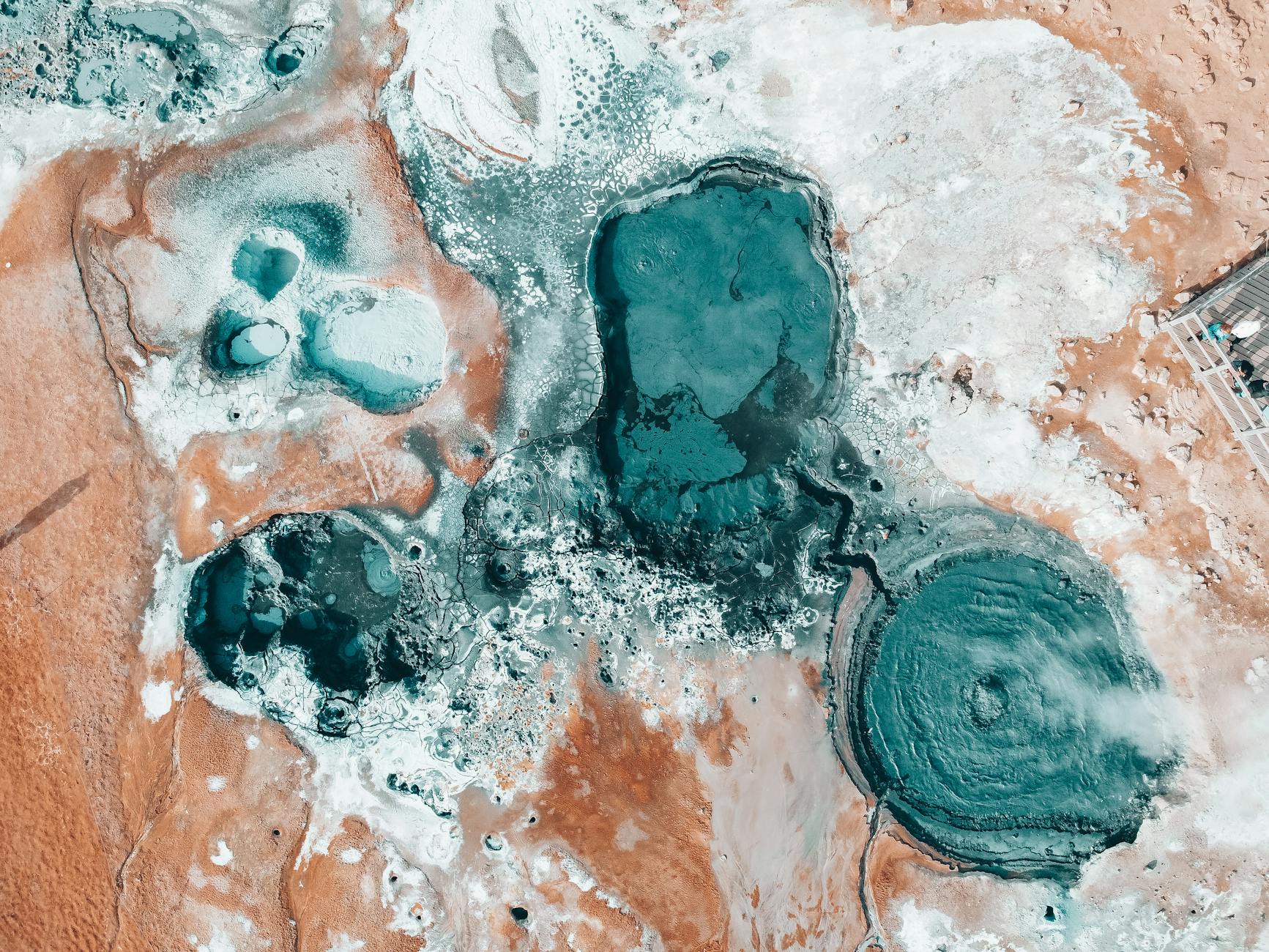 Stunning aerial view of colorful geothermal hot springs in Iceland