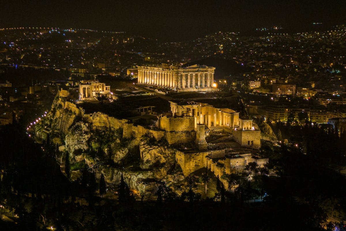 Ancient Greek columns at the Acropolis archaeological site