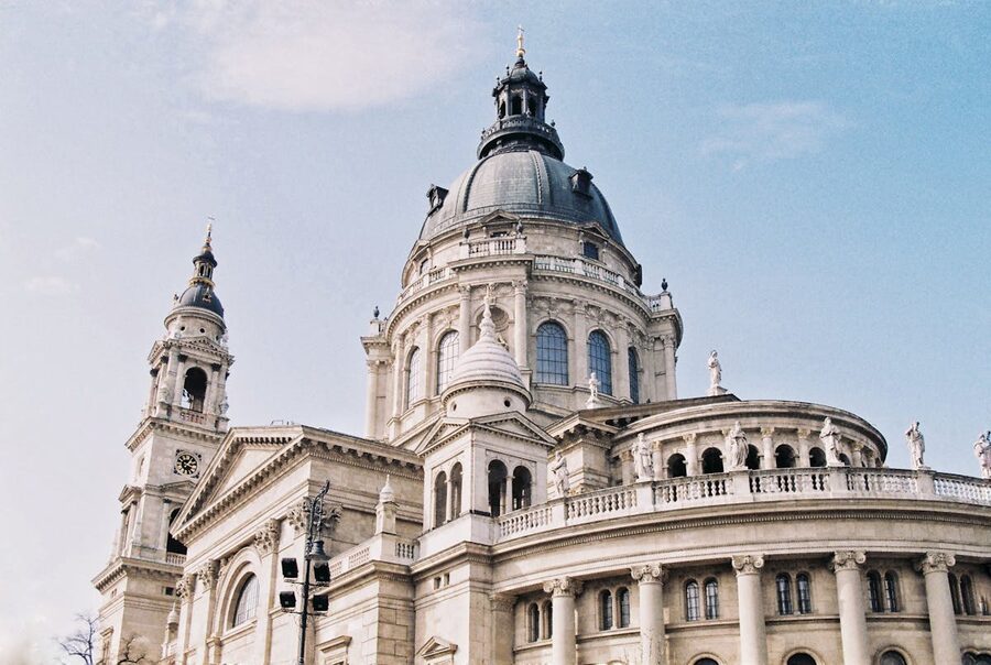 Stunning view of St. Stephen's Basilica in Budapest with its iconic dome and architectural details