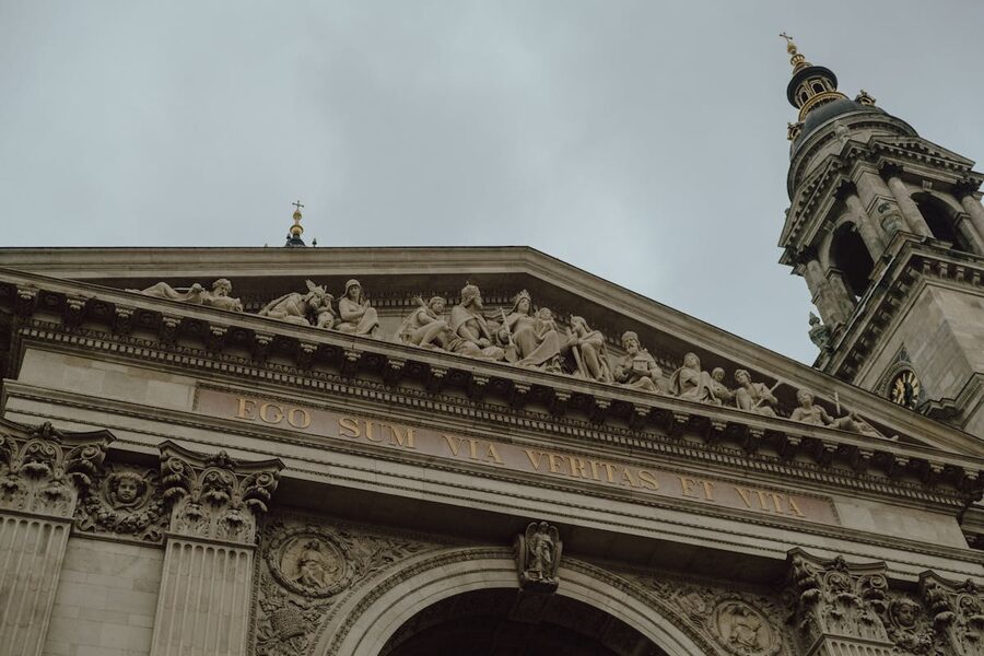 Close-up view of St. Stephen's Basilica architectural details and columns