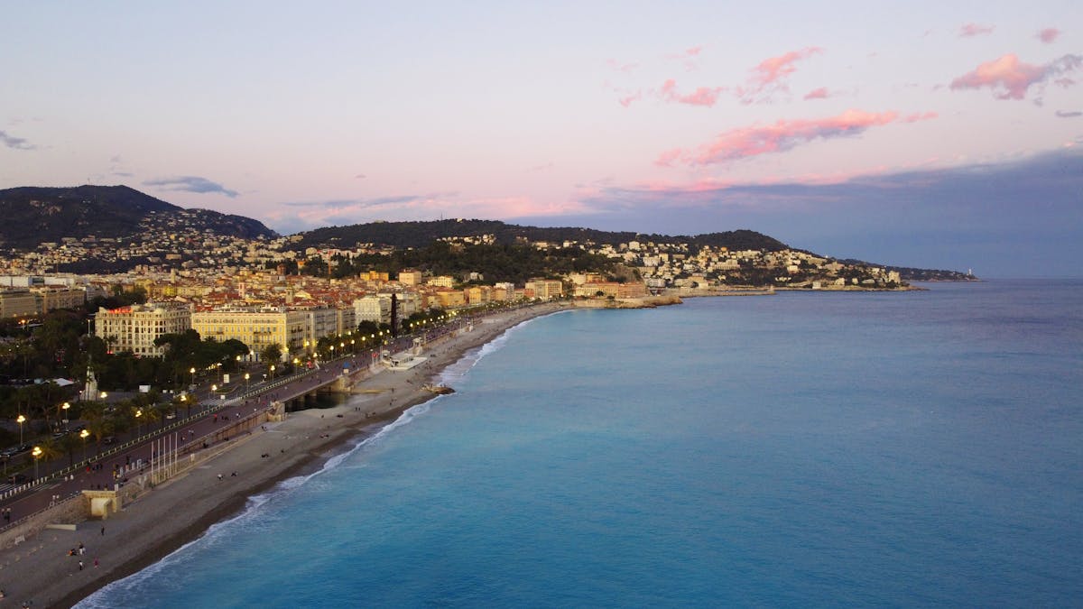 Sunset Nice Promenade des Anglais Mediterranean Sea