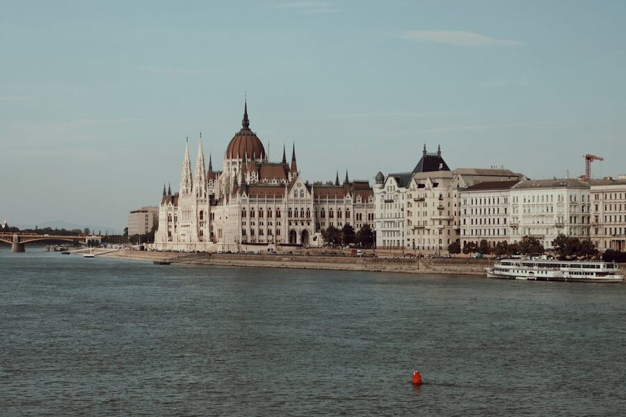 Budapest cityscape panorama showing the Danube River and historic buildings