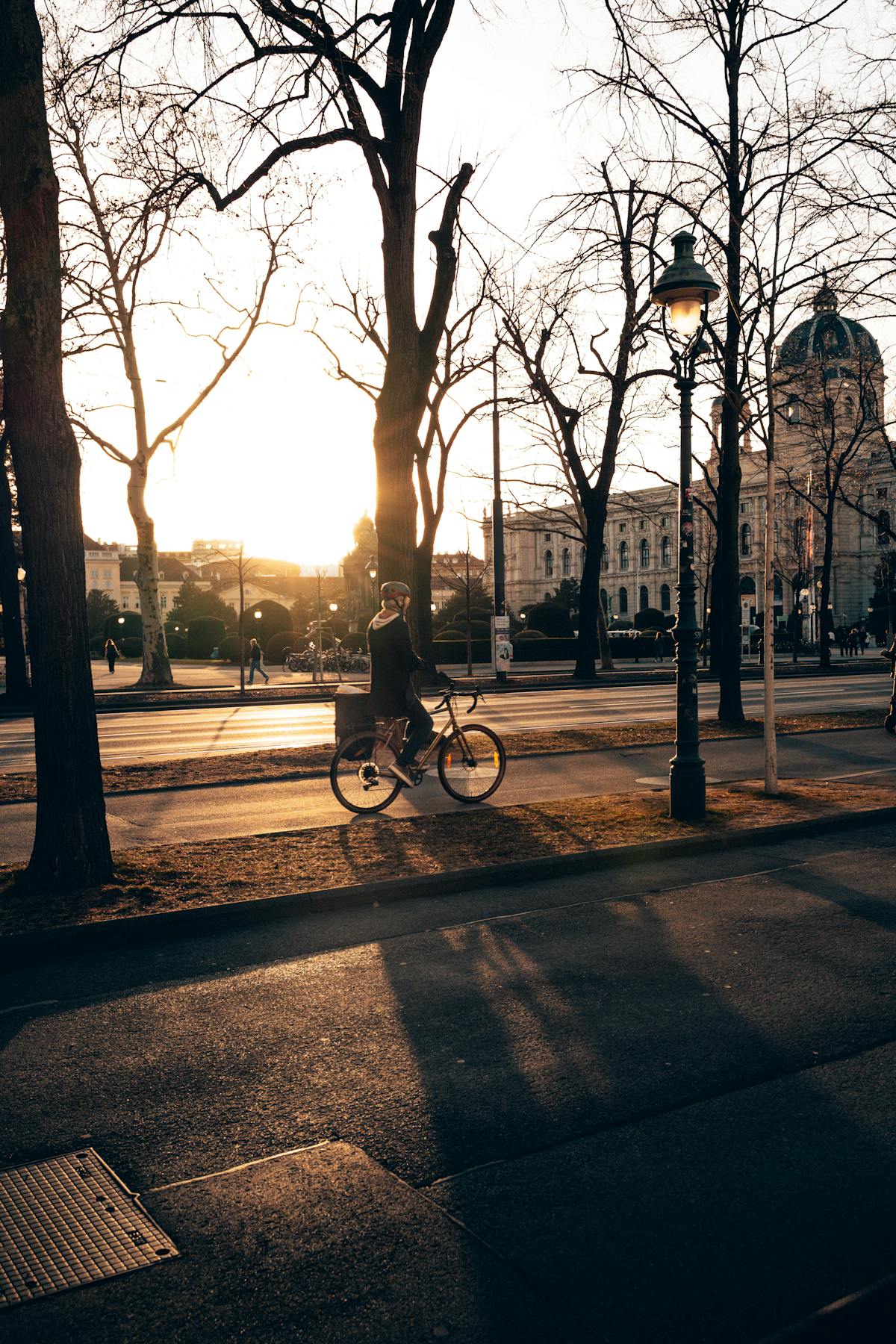 Vienna landmark buildings at golden hour with warm sunset light