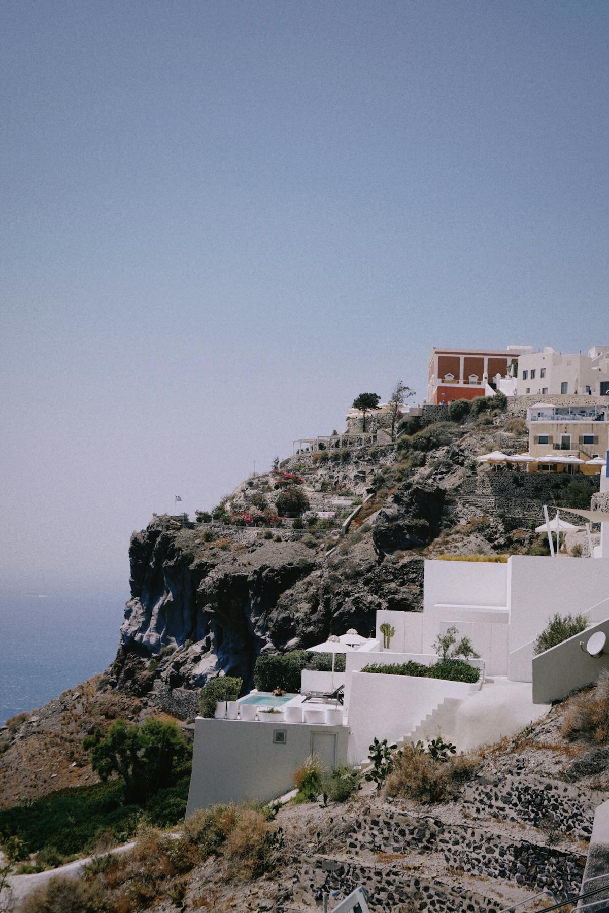 Cliffside homes in Santorini overlooking the Aegean Sea