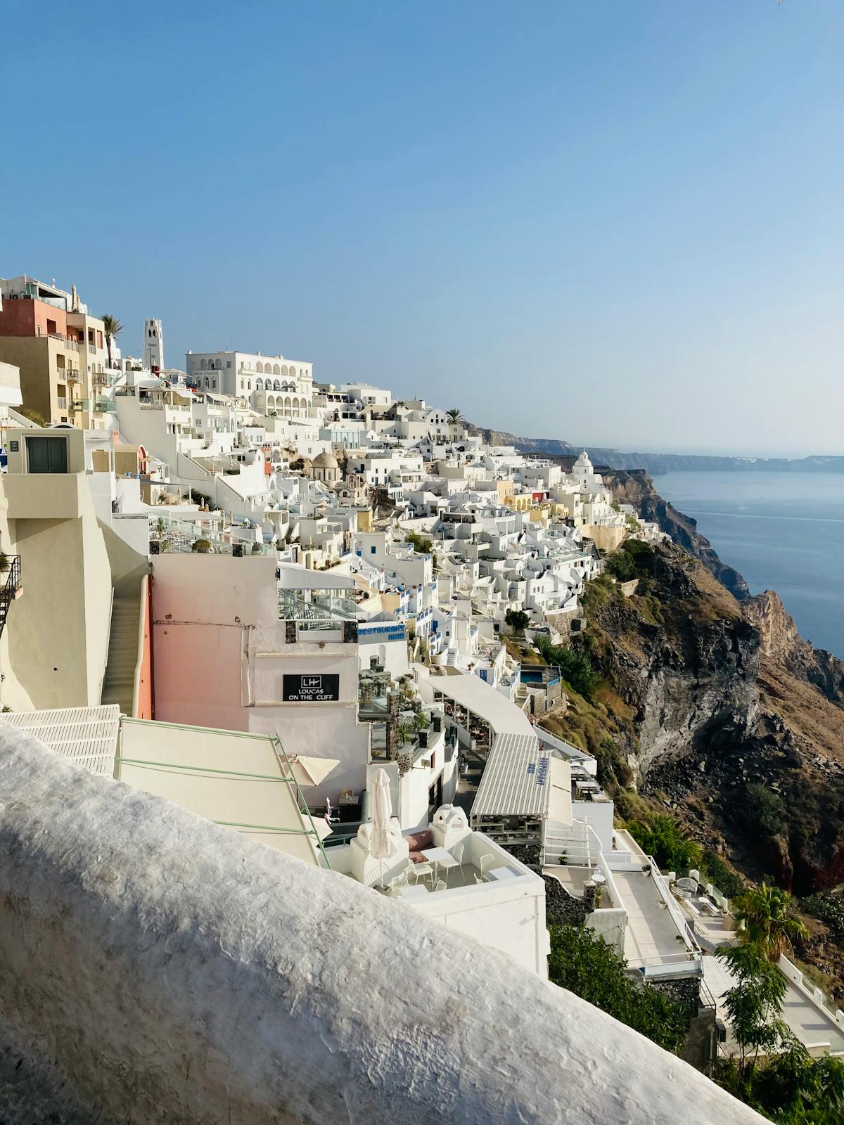 Fira town perched on cliffs overlooking the Santorini caldera