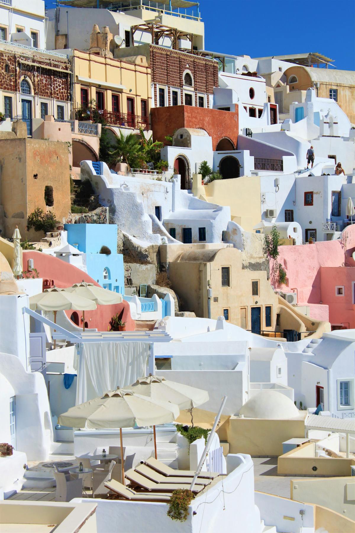 Colorful buildings of Oia, Santorini with Cycladic architecture