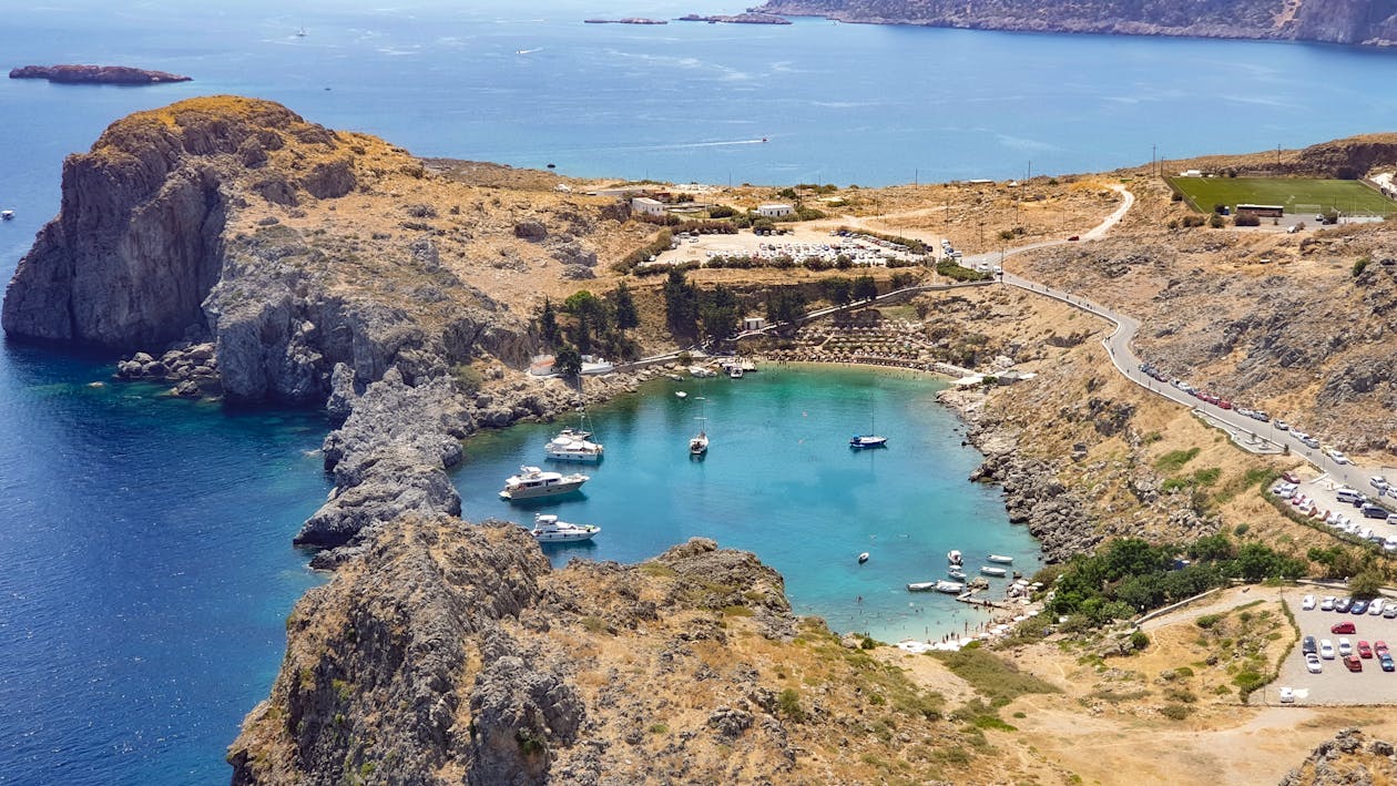 Aerial view of St Pauls Bay in Rhodes