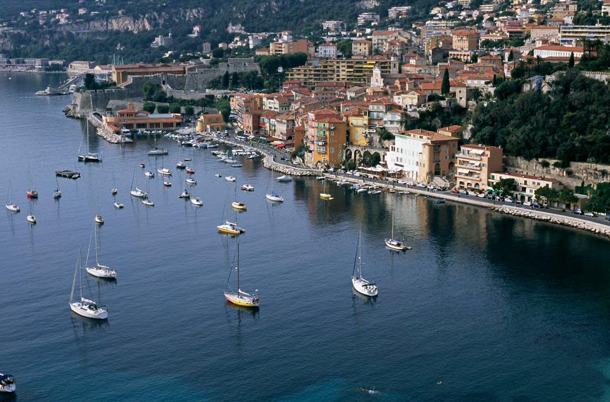 Villefranche-sur-Mer harbour sailboats colourful buildings