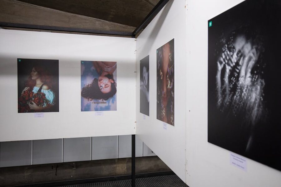 Photography exhibition portraits in a contemporary gallery