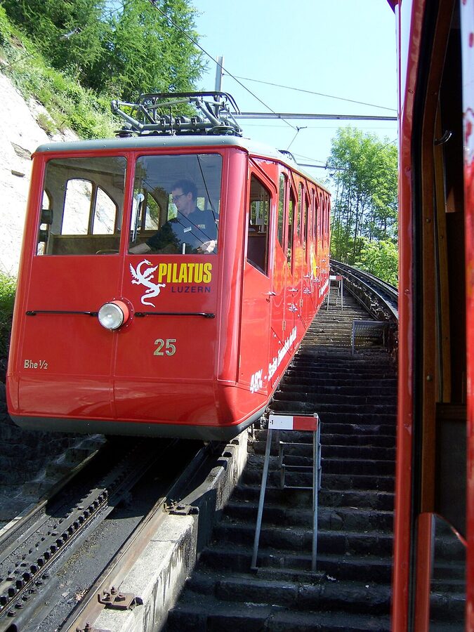 Pilatus cogwheel railway train steepest in world