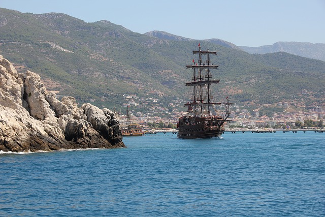 Pirate ship sailing along the Turkish coast