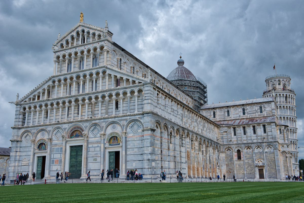 A majestic view of Pisa Cathedral and the Leaning Tower in Tuscany Italy