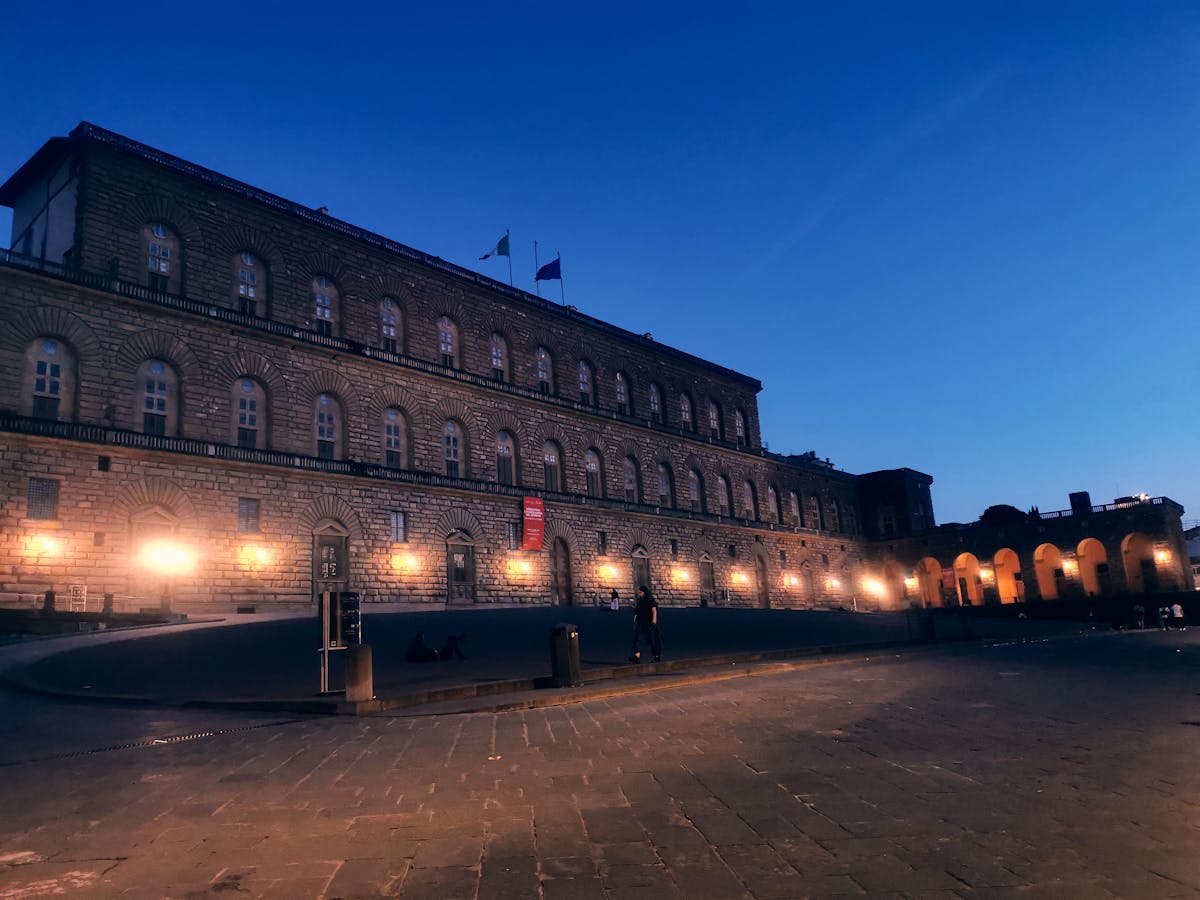 Pitti Palace in Florence Italy illuminated during the evening hours
