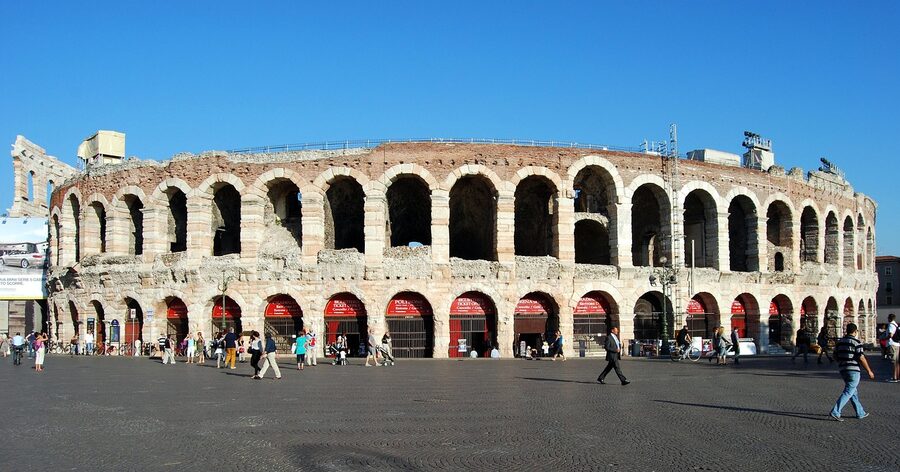 Piazza Bra square in Verona with the Arena di Verona amphitheatre