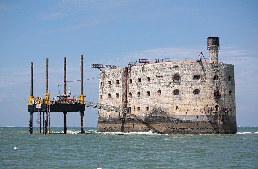 Fort Boyard viewed from the Charente-Maritime shore with sea and landscape