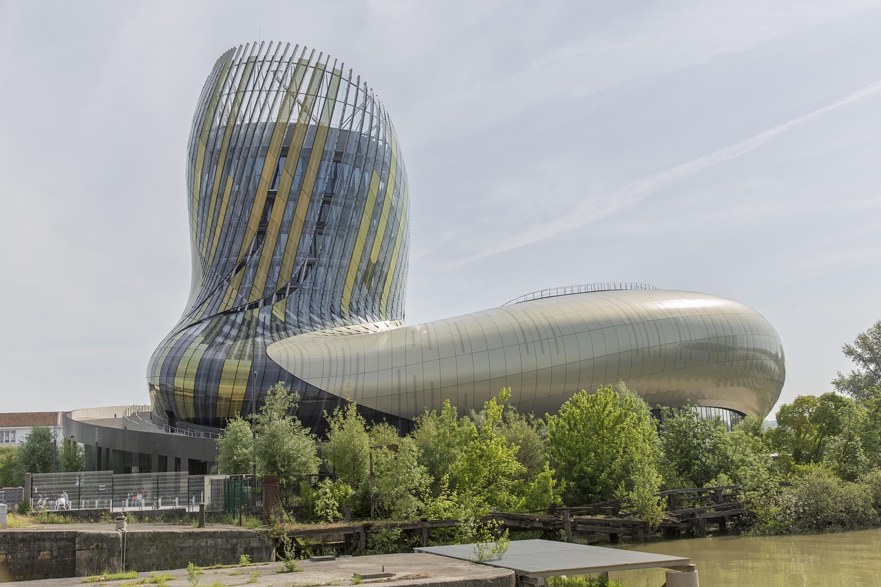 The modern La Cite du Vin wine museum building in Bordeaux France