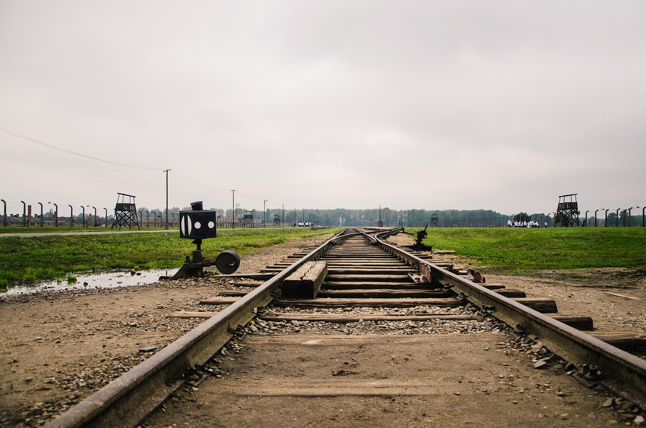 Railway tracks at Birkenau leading to the camp