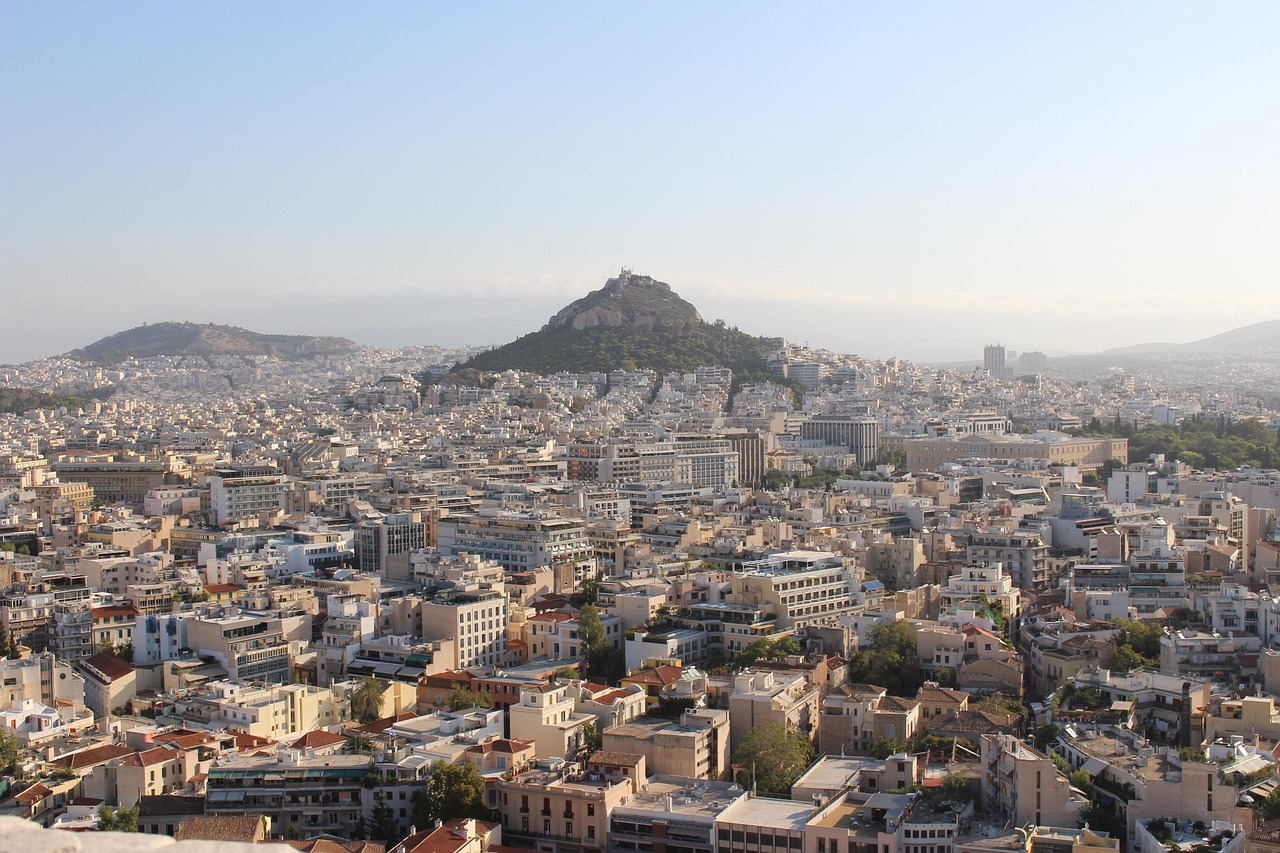 View of Athens from Lycabettus Hill at golden hour