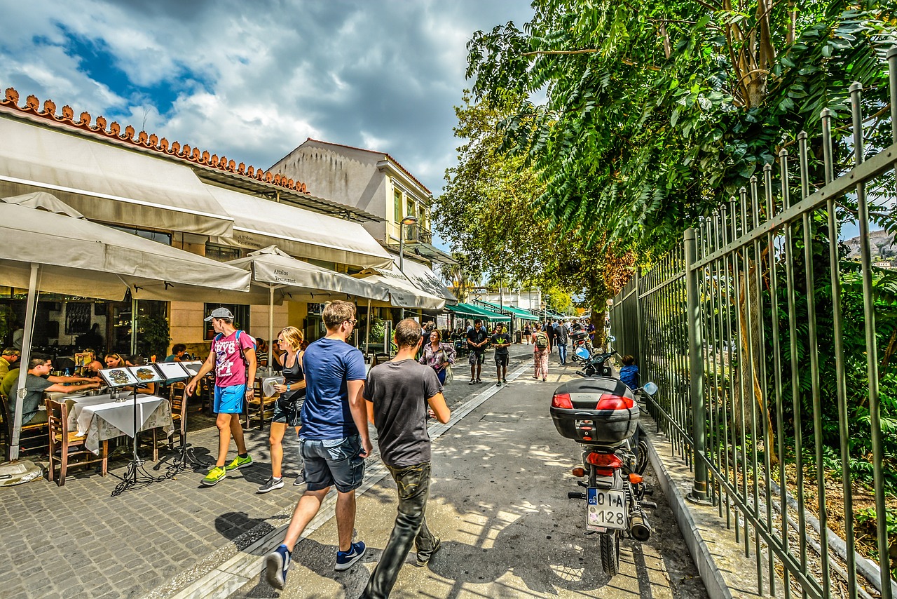 Cafe scene in Plaka district of Athens