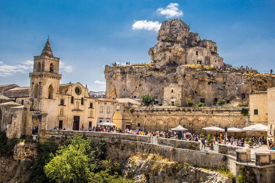 San Pietro Caveoso rock church perched on the edge of the Matera ravine