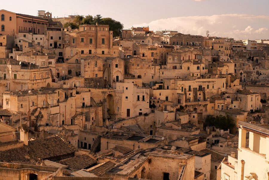 View across the rooftops of Matera town in southern Italy