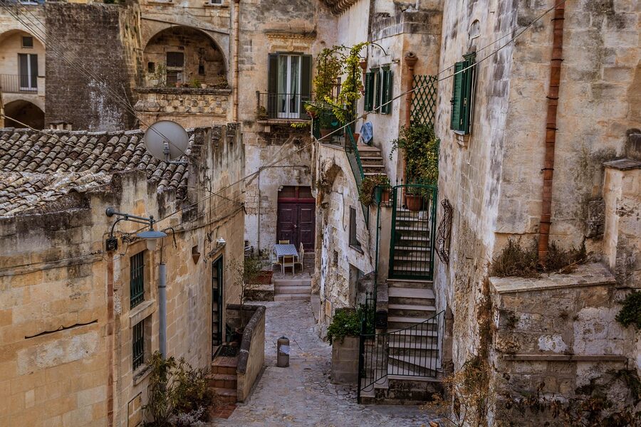 Historic stone village of Matera Sassi in Basilicata Italy
