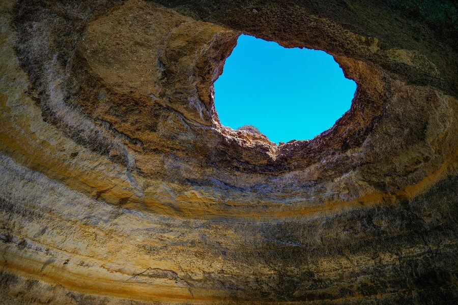 Sandstone rock cave formation on the Algarve coast near Benagil