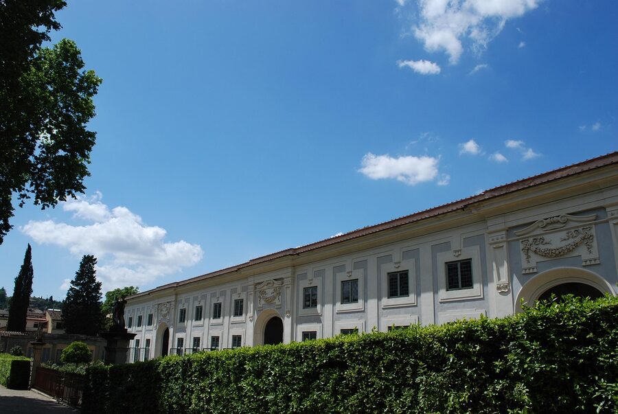 Courtyard area within Boboli Gardens Florence showing Renaissance architecture and garden design