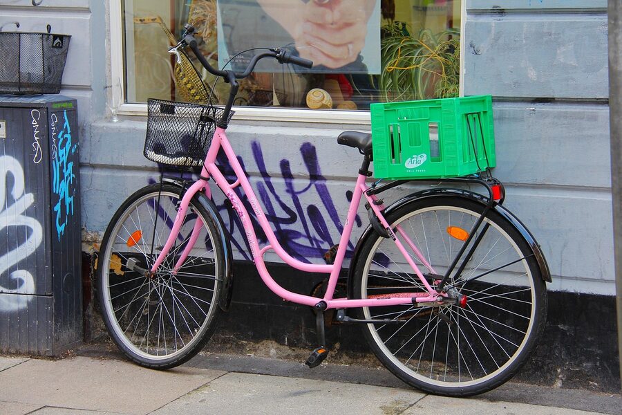 Colorful bicycle parked in Copenhagen Denmark
