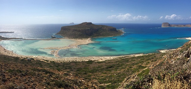 Panoramic view of Crete lagoon with turquoise bay