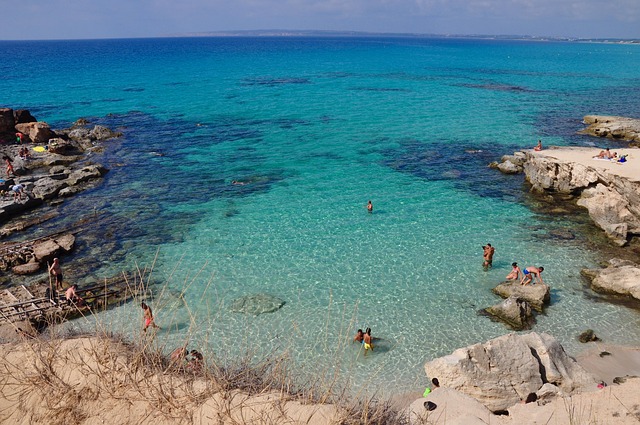 Calo des Mort lagoon and beach in Formentera with clear turquoise sea