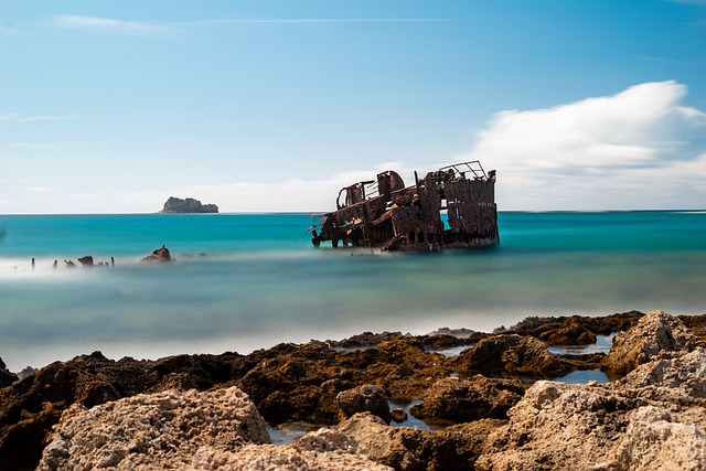 Old shipwreck on Gramvousa island coast in Crete Greece