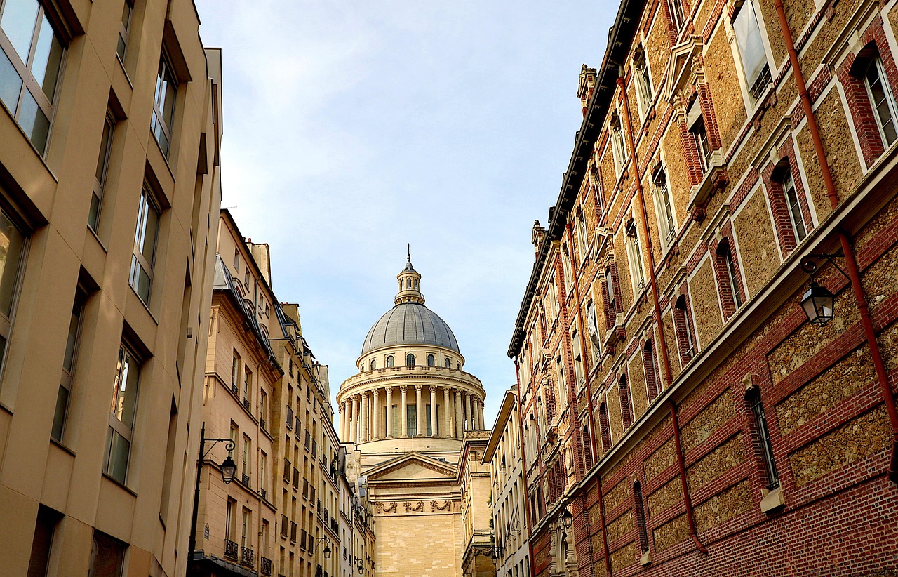 Morning view of Rue Soufflot with the Pantheon at the end in Paris
