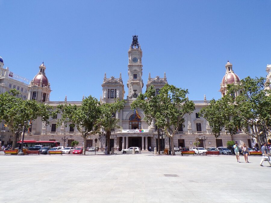 Valencia Town Hall facade on a sunny day