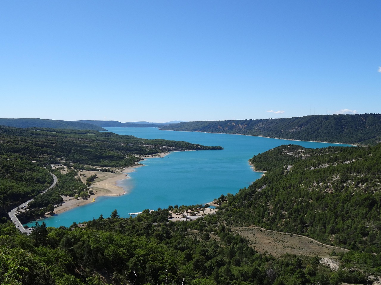 Panoramic view of the Gorge du Verdon canyon in Provence France with blue sky and limestone cliffs