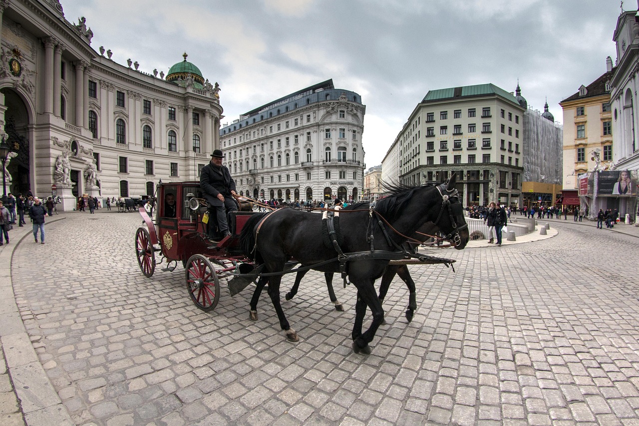 Horse-drawn fiaker carriage in Vienna's historic pedestrian zone