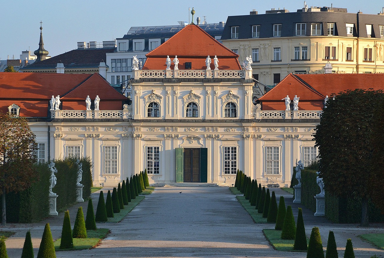 Lower Belvedere Palace in autumn morning light with baroque garden