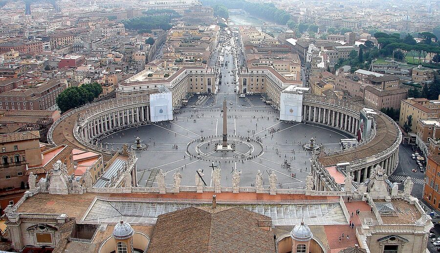 Panoramic view of Rome including St Peter's Basilica dome and Castel Sant'Angelo from an elevated viewpoint