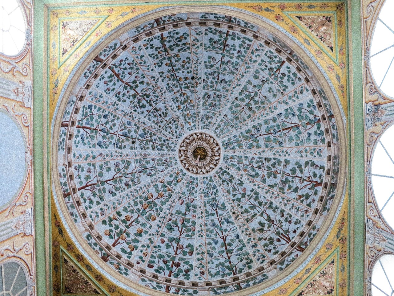 Intricate painted ceiling inside the Harem of Topkapi Palace