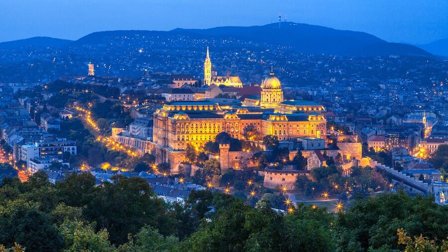 The grand facade of Buda Royal Palace on Castle Hill Budapest