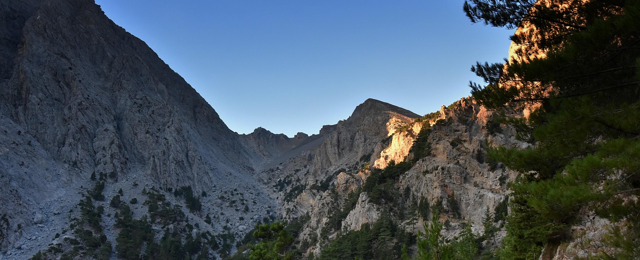 Sunrise over Samaria Gorge in Crete looking down into the canyon from the Omalos plateau