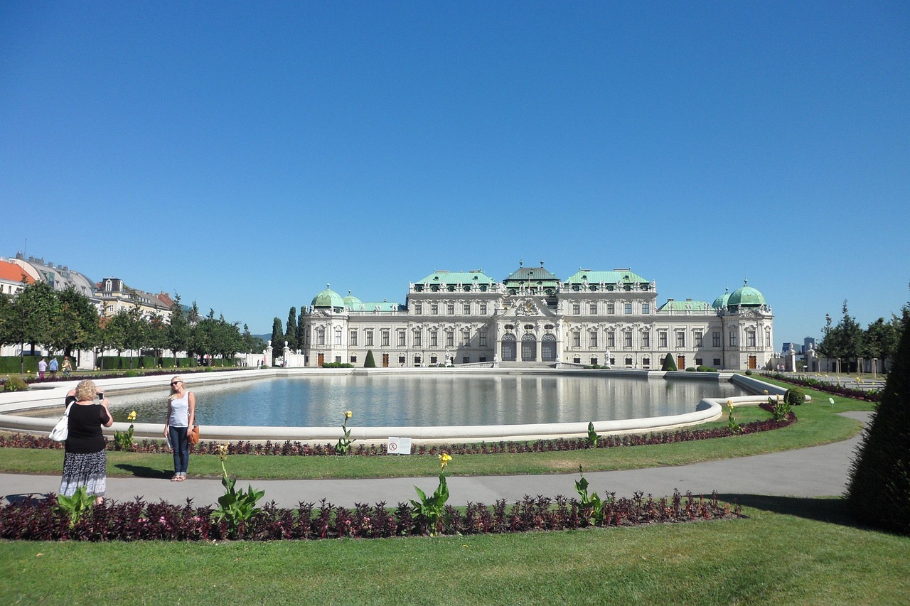 Belvedere Palace museum building with park and trees in Vienna Austria