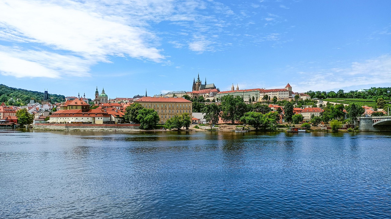 Prague skyline with Hradcany castle above the Vltava river