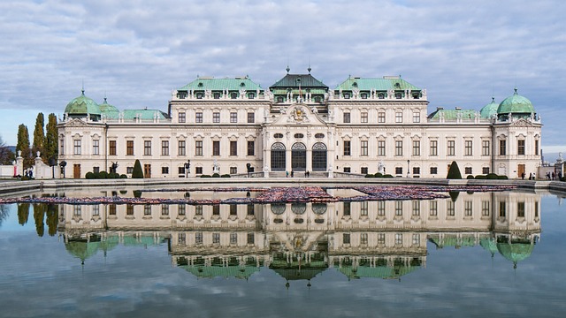 Belvedere Palace in Vienna reflected in its ornamental pool