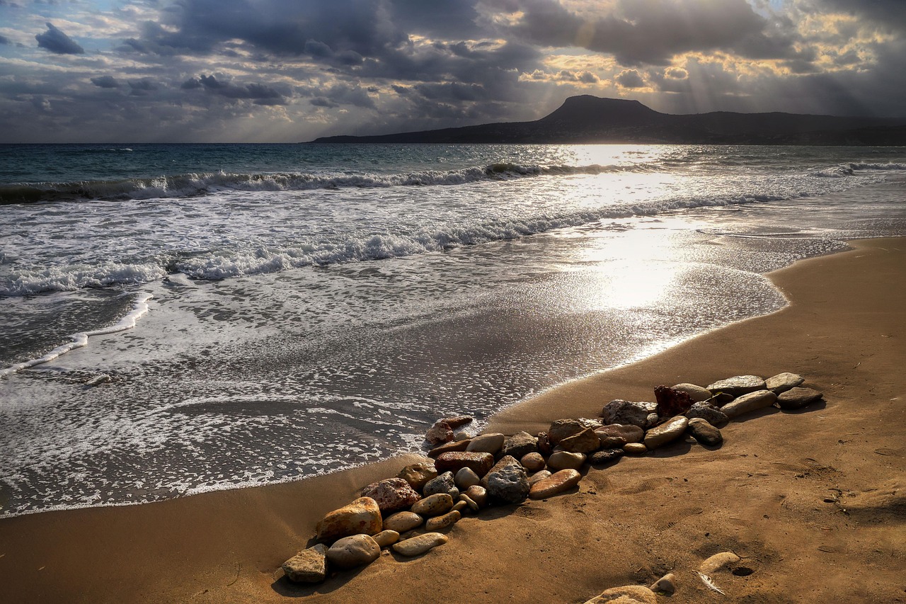 Golden sunset over a quiet Cretan beach